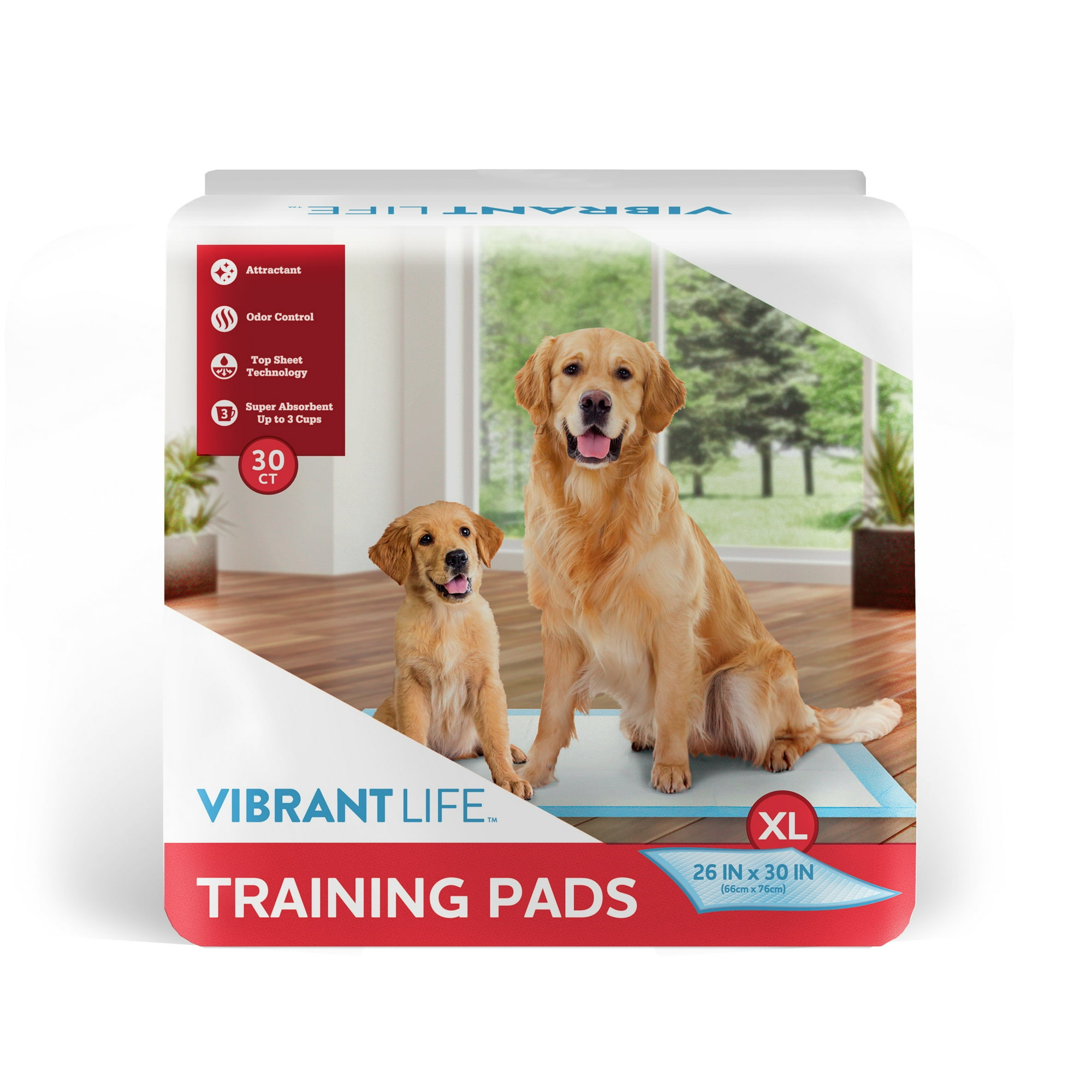 Vibrant Life X-Large 5-Layer Pet Training Pads, 26 in x 30 in, 30 Count