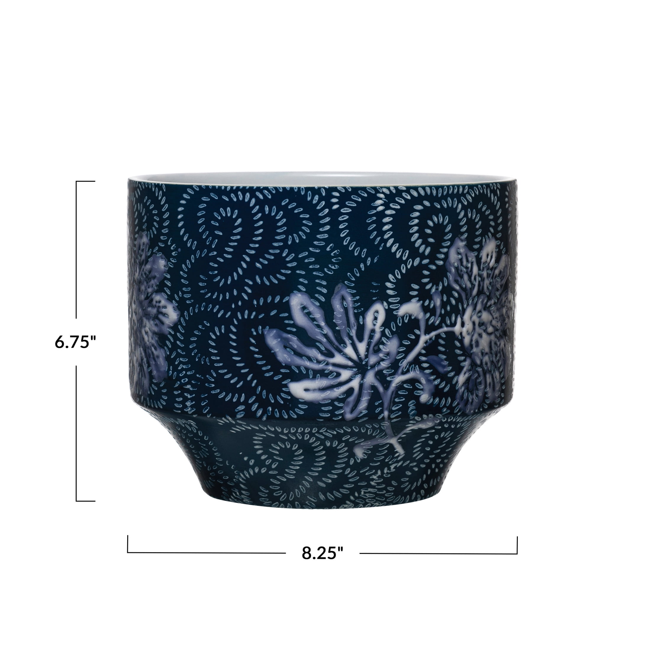Creative Co-Op Stoneware Planter with Floral Pattern, Blue and White