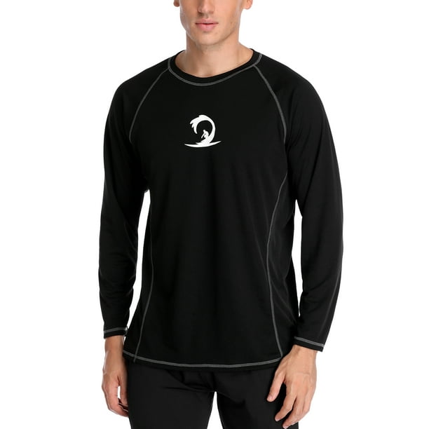 Beautyin Men's Long Sleeve Rashguard Shirt Uv Ray Protection Quick-Dry Swim Tee Running Workout Black Xl