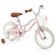 thumbnail image 1 of Gymax 14'' Kids Bicycle Children's Training Bicycle w/ Removable Training Wheels & Basket Pink, 1 of 9