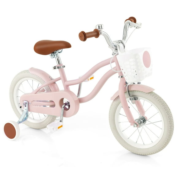 Gymax 14'' Kids Bicycle Children's Training Bicycle w/ Removable Training Wheels & Basket Pink