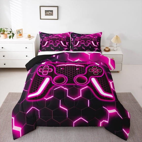 Erosebridal Teens Gamer Bedding Twin Comforter Set,Geometric Honeycomb Down Comforter,Hexagon Room Decorative,Reversible,Lightweight,2-Piece