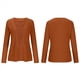 thumbnail image 2 of Camiseta de Mujer con Encaje de Piña y Costuras, Color Liso, Larga, Cuello Redondo, Informal. Color Naranja XL, 2 of 7