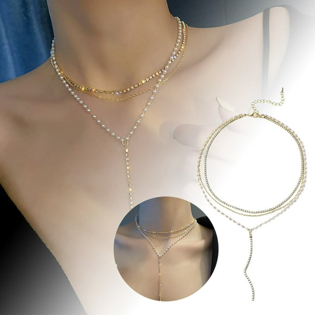 Nueva capa en forma de Y collar de perlas para las mujeres y de moda fresco y ligero collar de clavícula retro de capa