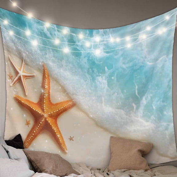 Coastal Starfish Large Tapestry for Bedroom Wall Hanging Tapestry, Simple Summer Nautical Ocean Beach Ceiling Backdrop Tapestries Poster Blanket Wall Decor for Teens Room Living Room Dorm 86" x 104"
