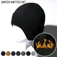 thumbnail image 4 of Noyal Mens Winter Knitted Earflap Hat Stocking Caps Fleece Beanie Hat With Ears Windproof Warm Cap,Dark Green, 4 of 4