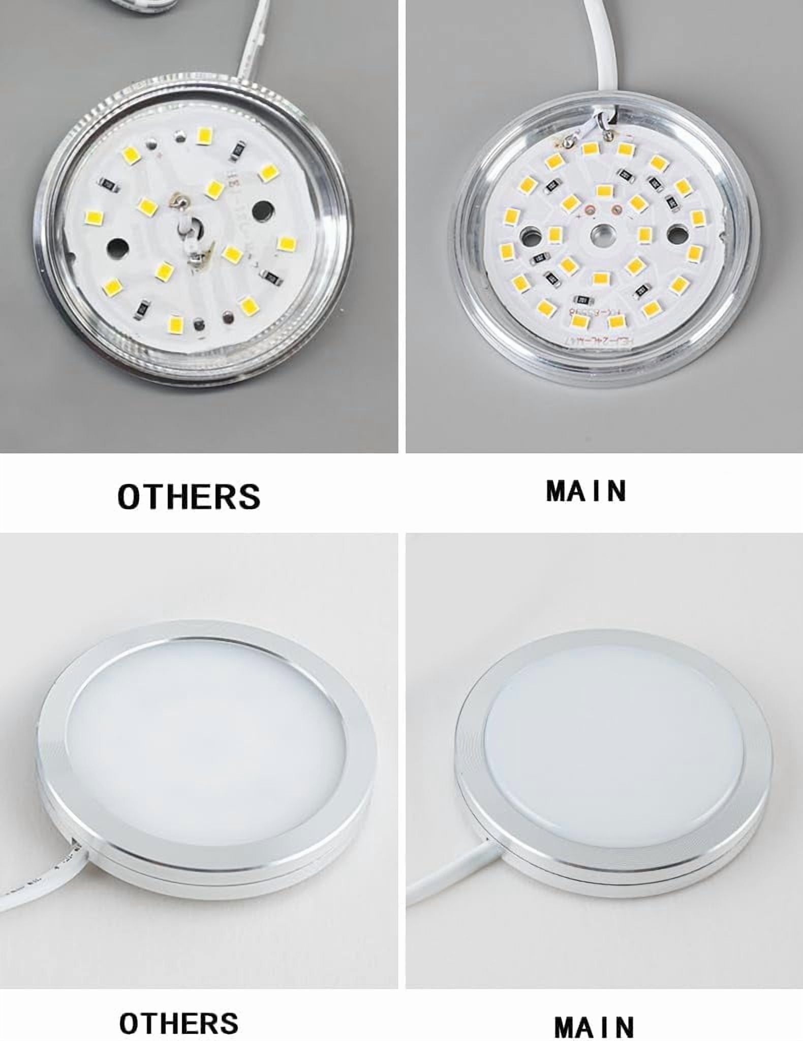 JJEAN-Dimmable 2pcs/Lots 2.5w DC 12v led Puck/Under Cabinet Light. led Spotlight, Ultra-Thin Under Counter Lights for Kitchen,Desk,Sink,Workbench (4000K, Silver face Cover)