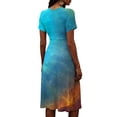 thumbnail image 5 of Women’s Short Sleeve V Neck Gradient Print Midi Dress with High Waist and Flared Hem for Casual or Daily Wear Sky Blue H XL, 5 of 5