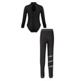 thumbnail image 2 of YIZYIF Kids Girls Sports Suit Long Sleeve Leotard with Sparkly Rhinestones Leggings Gym Outfit A Black 13-14, 2 of 5