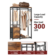 GIKPAL 72.8 Clothes Rack, 2 Drawers Garment Rack with 4 Hooks Freestanding Closet Organizer, 2 Hanging Rods Portable Wardrobe Organization for Bedroom Living Room, Rustic Brown