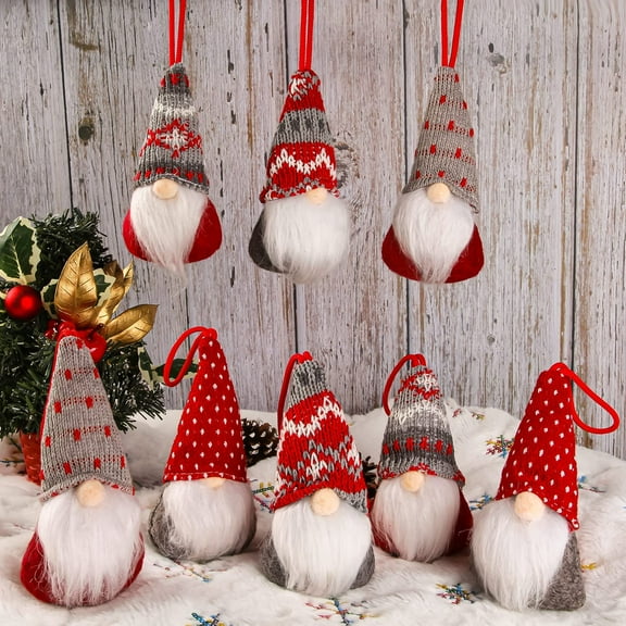 Dalrosia 8PCS Christmas Tree Hanging Gnomes Ornaments Handmade Swedish Tomte Gnome Hat Plush Scandinavian Santa Beard Ornaments for Christmas Tree Fireplace Home Decor