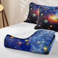 thumbnail image 4 of Manfei Celestial Colorful Planets Bed Spread Queen,Glowing Space Nebula Queen Coverlet Set,Blue Orange,Black Reversible,3 Pieces,1 Quilt and 2 Pillowcases, 4 of 7