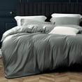 thumbnail image 1 of 3 Pieces Satin King Duvet Cover Set, Ultra Luxury and Soft with Hidden Zipper Design Comforter Cover Set, Dark Grey, 1 of 6