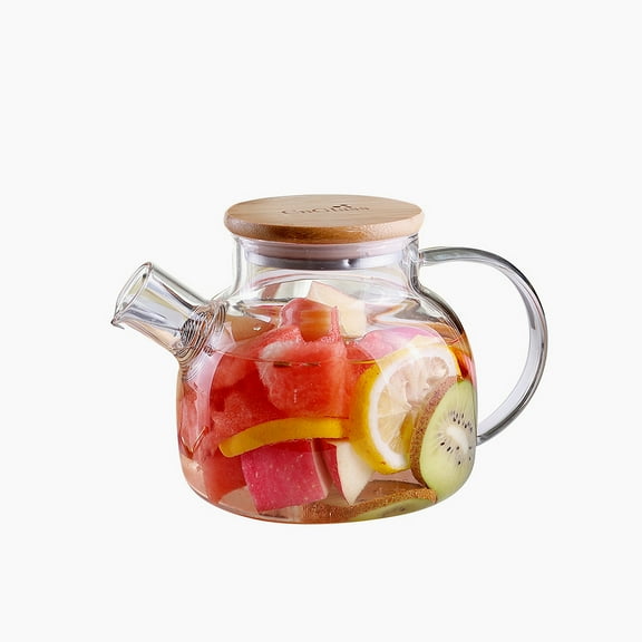 CnGlass Glass Teapot Stovetop Safe with Bamboo Lid, 30.4oz Clear Teapots with Removable Infuser,Glass Tea Kettle for Loose Leaf and Blooming Tea