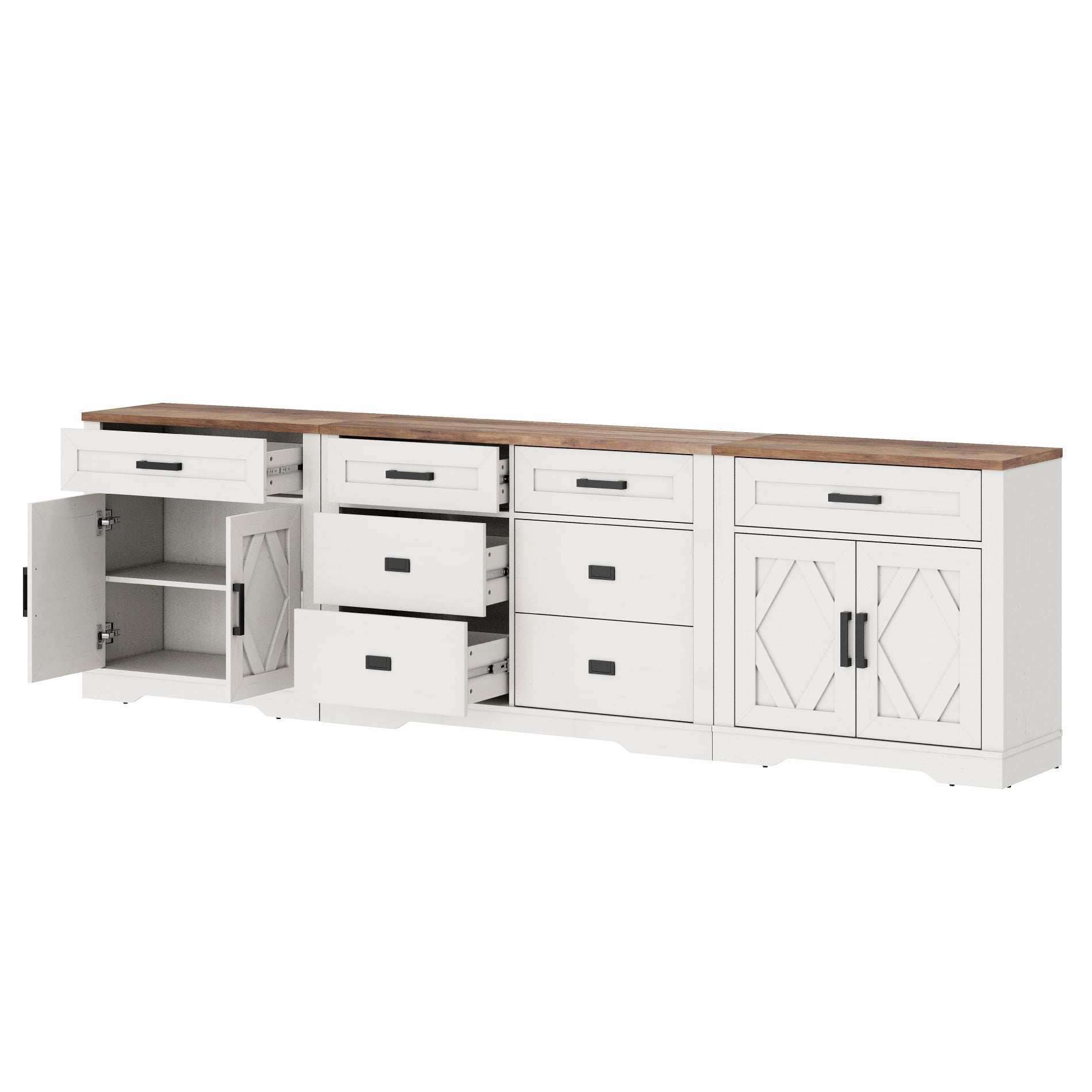 WAMPAT 110"W Large TV Stand,3-in-1 Farmhouse Entertainment Center with Storage Barn Door Cabinet,TV Console Table With Media Cabinet and Drawers for Living Room,Bedroom,Cream White