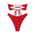 thumbnail image 5 of QURATI Swimwear Ruched Two Piece Bikini: High Waisted Thong Style Vacation Swimwear Set Red M, 5 of 6