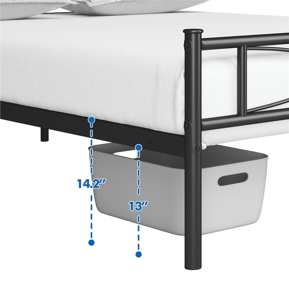 Yaheetech Simple Curved Design Metal Bed with Headboard and Footboard, Queen, Black