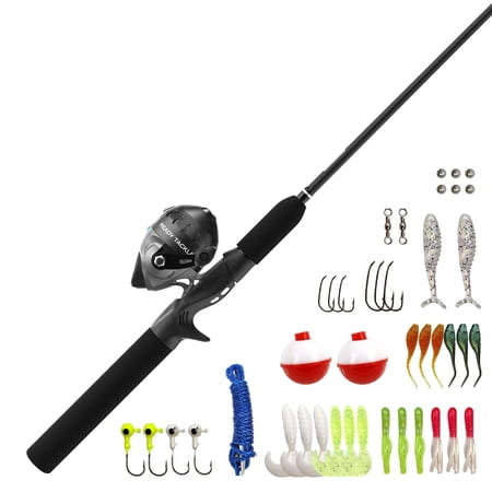 Zebco Ready Tackle Spincast Reel and Fishing Rod Combo 5-Foot 6-Inch Fishing Pole 45-Piece Tackle Kit Right-Hand Retrieve Black