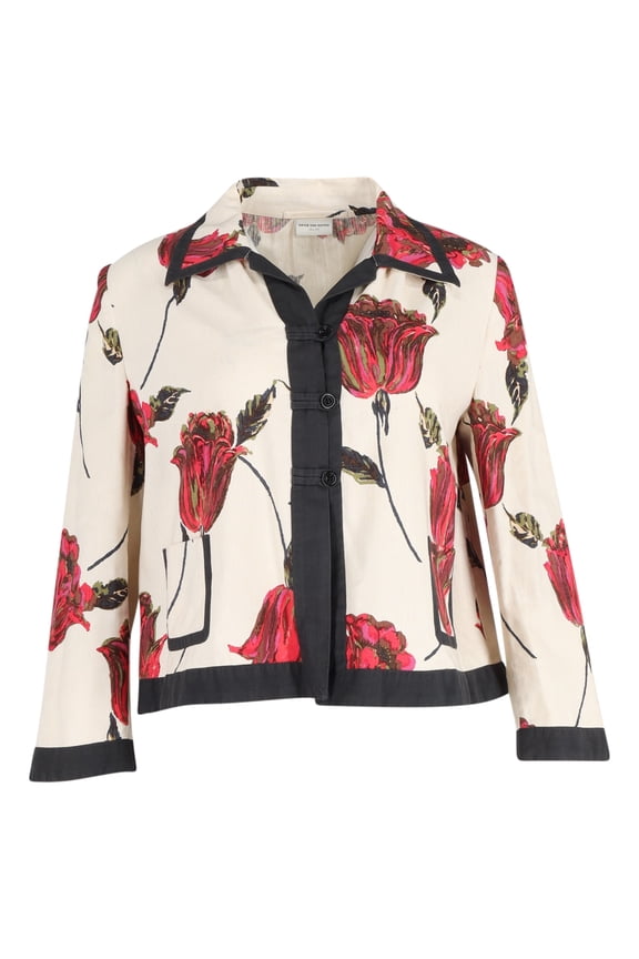 Pre-Owned Dries Van Noten Floral Short Jacket in White Linen
