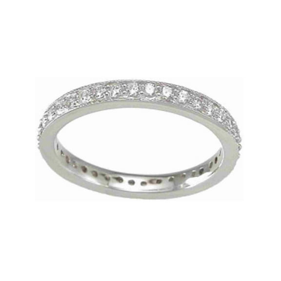 Antique Style Silver CZ Wedding Band Ring for Women Size 6