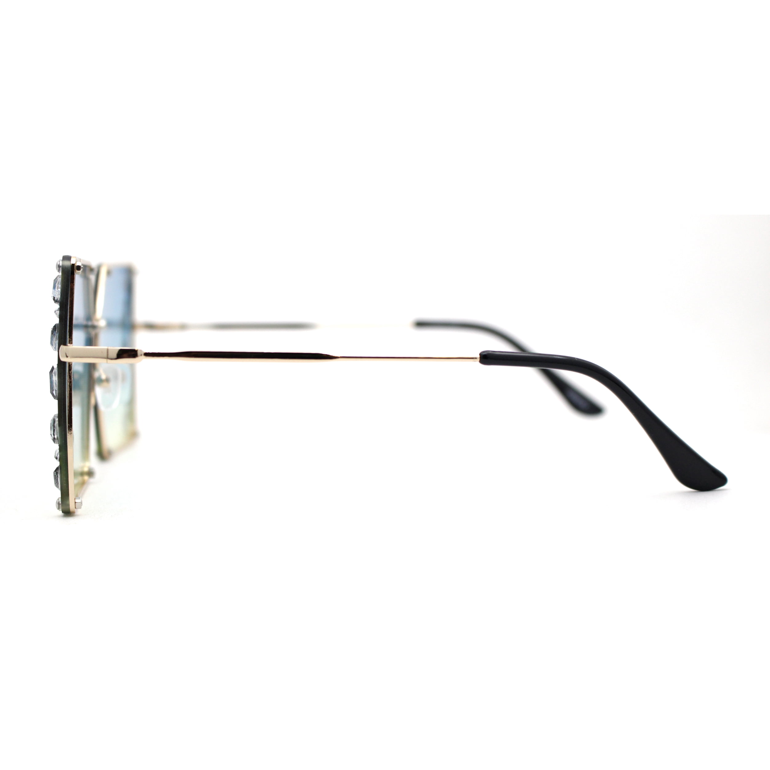Leaf Rhinestone Rimless Rectangle Square Butterfly Sunglasses Gold Blue Yellow