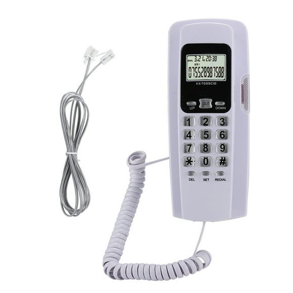 T555 Mini teléfono montado en la pared Identificador de llamadas Hotel Oficina en casa Teléfono con pantalla LCD retroiluminada (blanco)