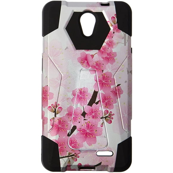 HR Wireless Rubberized Design Hybrid T Kickstand Case for ZTE Sonata 3 Chapel - Sakura Cherry Blossom