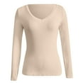 thumbnail image 5 of Womens Shirts Tshirts Long Sleeve Womens Workout Tops Fall Ribbed V Neck Slim Fitted Basic Solid Layering Blouses Casual Beige M, 5 of 5