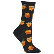 Hot Sox Womens Cats in Boxes Crew Socks, Womens Shoe Size 4-10.5, Black