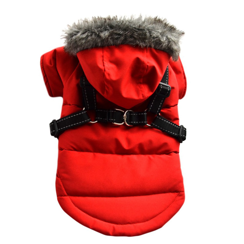 Deepwonder Winter Dog Coats Windproof Hooded Jackets with Harness & D