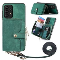 ELEHOLD Samsung Galaxy S22 Ultra Crossbody Wallet Case, Zipper PU Leather Phone Case with Card Holder Wrist Strap Purse Cover for Samsung Galaxy S22 Ultra,Green