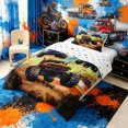 thumbnail image 3 of meiyoeat Graffiti Monster Truck Twin Comforter Sets 2pcs,Checkered Race Flag Bedding Set,orange green,Reversible,1 Comforter and 1 Pillowcase, 3 of 6