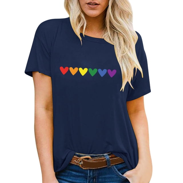 TSADFHJI Hauts de Sortie pour Femmes Tendance Printemps Été Imprimé Manches Courtes Col Rond T-Shirt Haut TG Marine