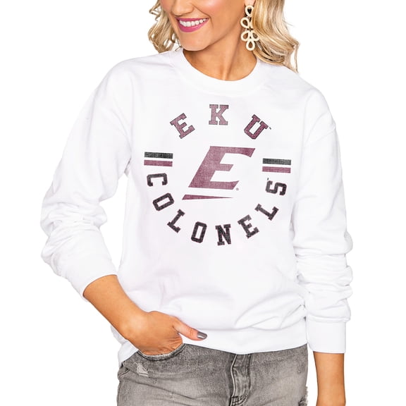 Women's Gameday Couture White Eastern Kentucky Colonels Oversized Vintage Days Perfect Crew Sweatshirt