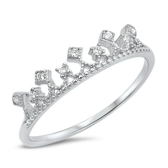White CZ Crown Princess Royal Kingdom Ring .925 Sterling Silver Band Jewelry Female Size 5