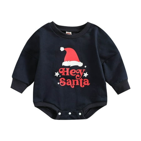 

TIREOW Classic Kids Jumpsuit Children s Kids Toddler Christmas Long Sleeve Crewneck Santa Letters Printed Sweatshirt Romper Jumpsuit Christmas Gifts(18-24 Months Navy)