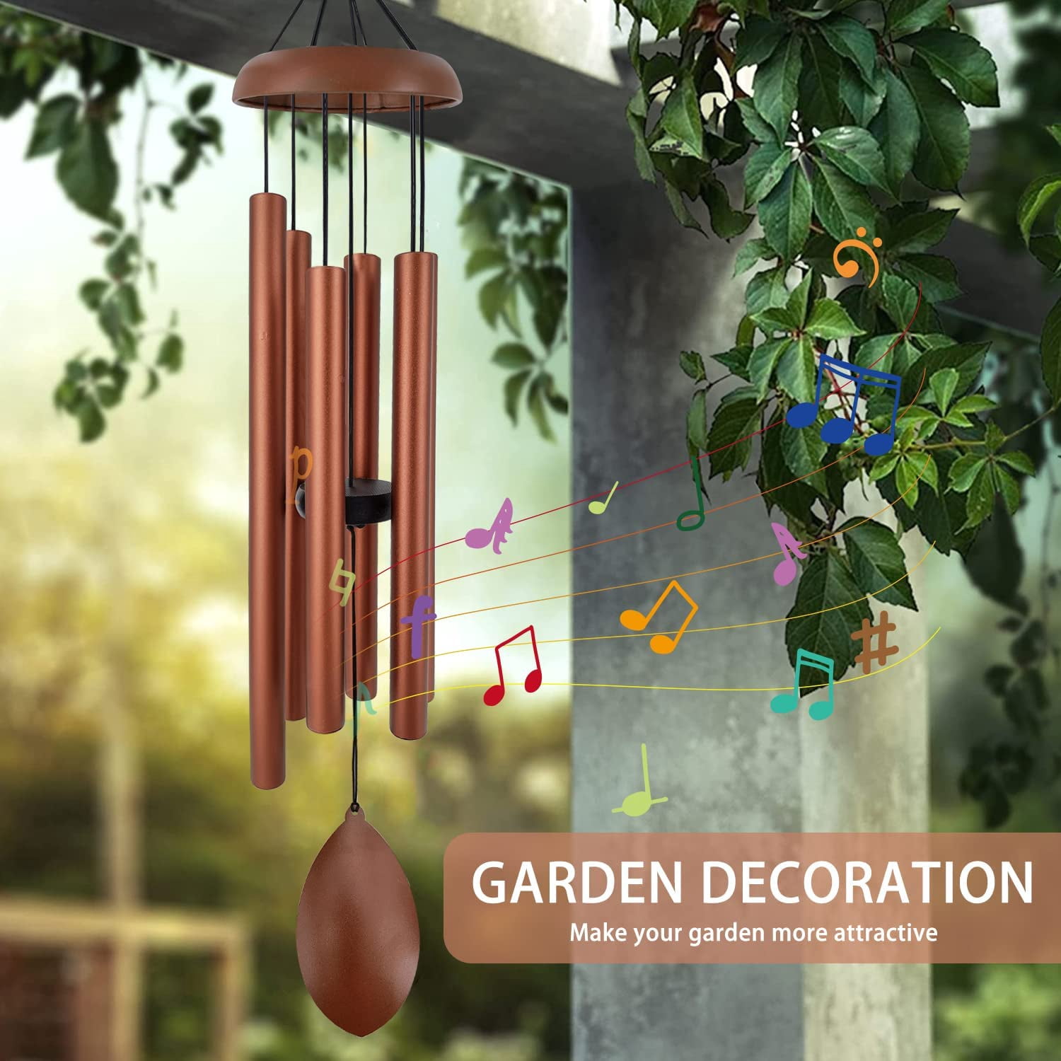 36 Inch Wind Chimes for Outside, Tuned Metal Wind Chime for Outdoor Garden Patio, WindChimes Tuned Soothing Melodic Tones Windchimes Mom Dad Gift, All Metal Leaf Design Windchime