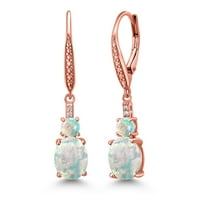 Gem Stone King 18K Rose Gold Plated Silver White Opal and White Lab Grown Diamond Dangle Earrings for Women (2.53 Cttw, Oval Cabochon 9X7MM)