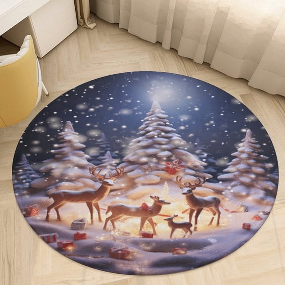 Winter Snowman Christmas Tree Round Area Rugs for Bedroom Living Room, 4FT Soft Indoor Circle Carpets, Carpet Home Decor Floor Mat