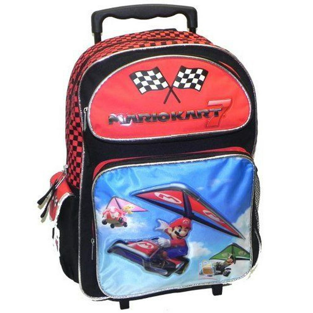 Nintendo Mario Kart 7 16" Rolling Backpack School Bag, New Walmart