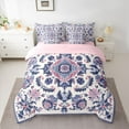 thumbnail image 2 of Feelyou Hippie Western Damask Bedding Comforter Set 7 Pieces for Women, Blue Pink Bohemian Full Bedding Set, Tribal Flower Reversible Fitted Sheet Flat Sheet, Super Cozy Room Decor, 2 of 7