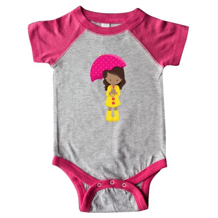 

Inktastic African American Girl Yellow Raincoat Umbrella Gift Baby Girl Bodysuit