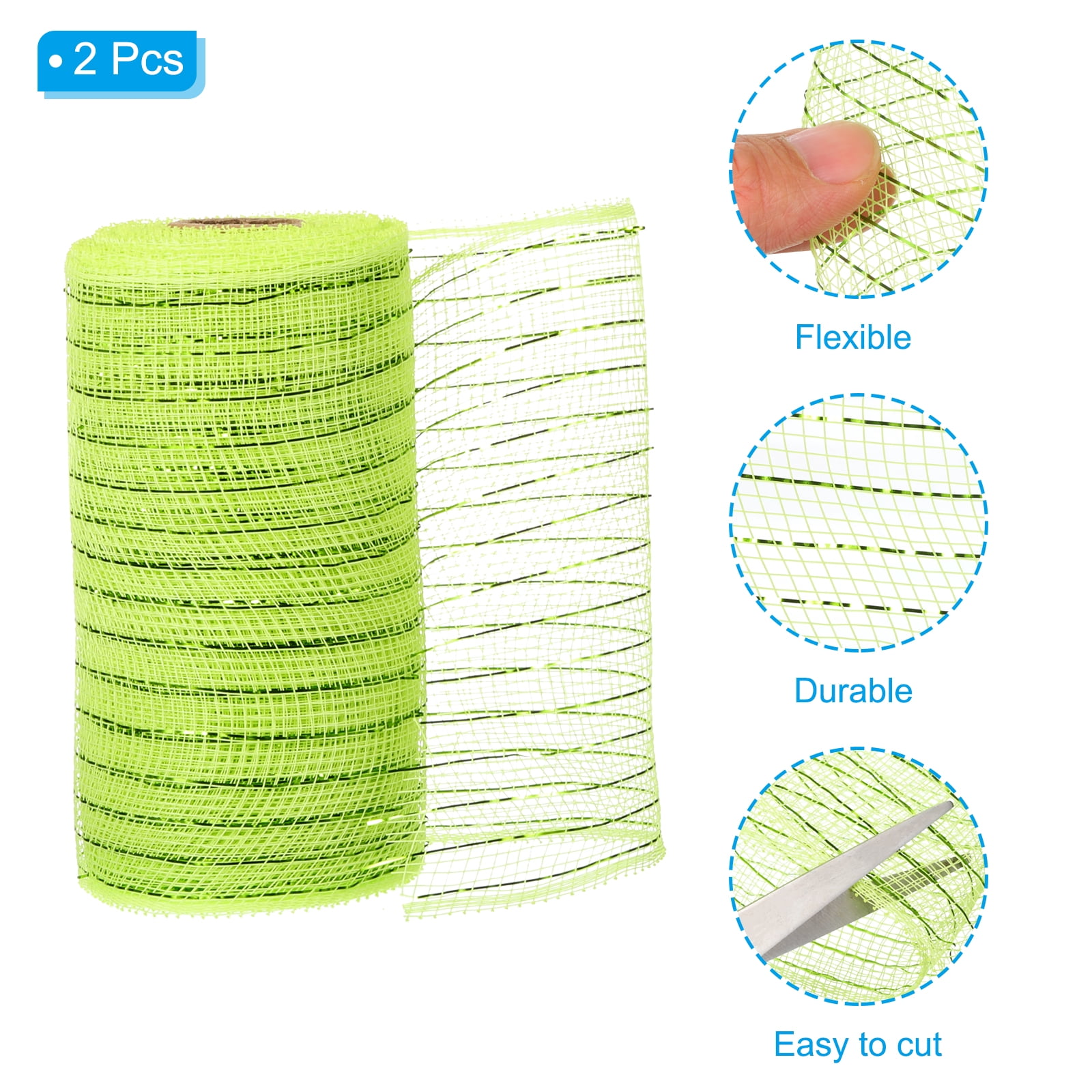 2pcs Decorative Mesh, 5.9in x 10 Yard Mesh Ribbon Roll Foil Metallic for Christmas Tree Decoration, Green