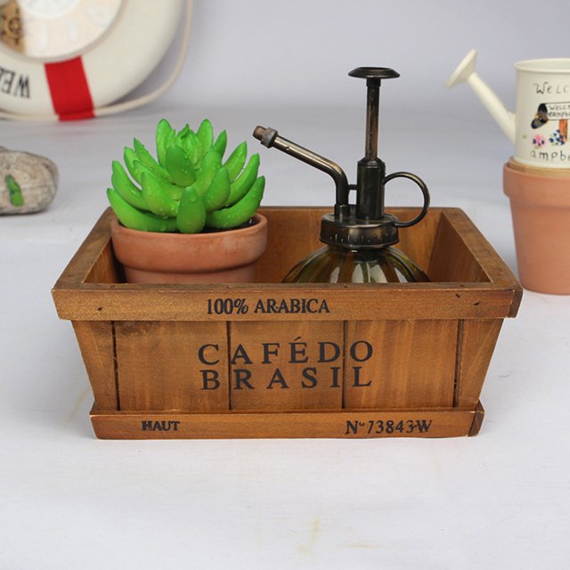 Jardín De Flores De Madera Planta Suculenta Maceta Caja De Almacenamiento Retro Decoración De Oficina (1