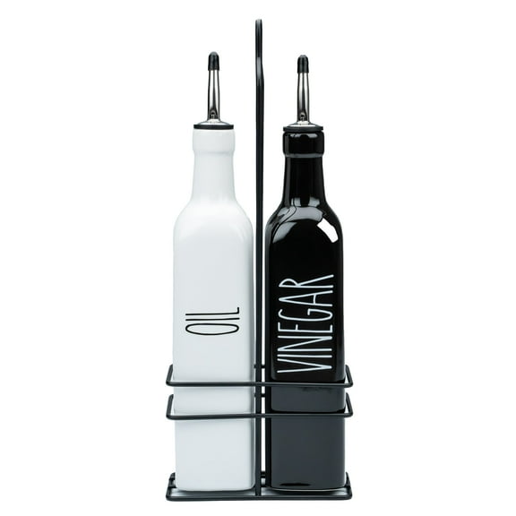 Ceramic Olive Oil & Vinegar Dispenser Set With Caddy