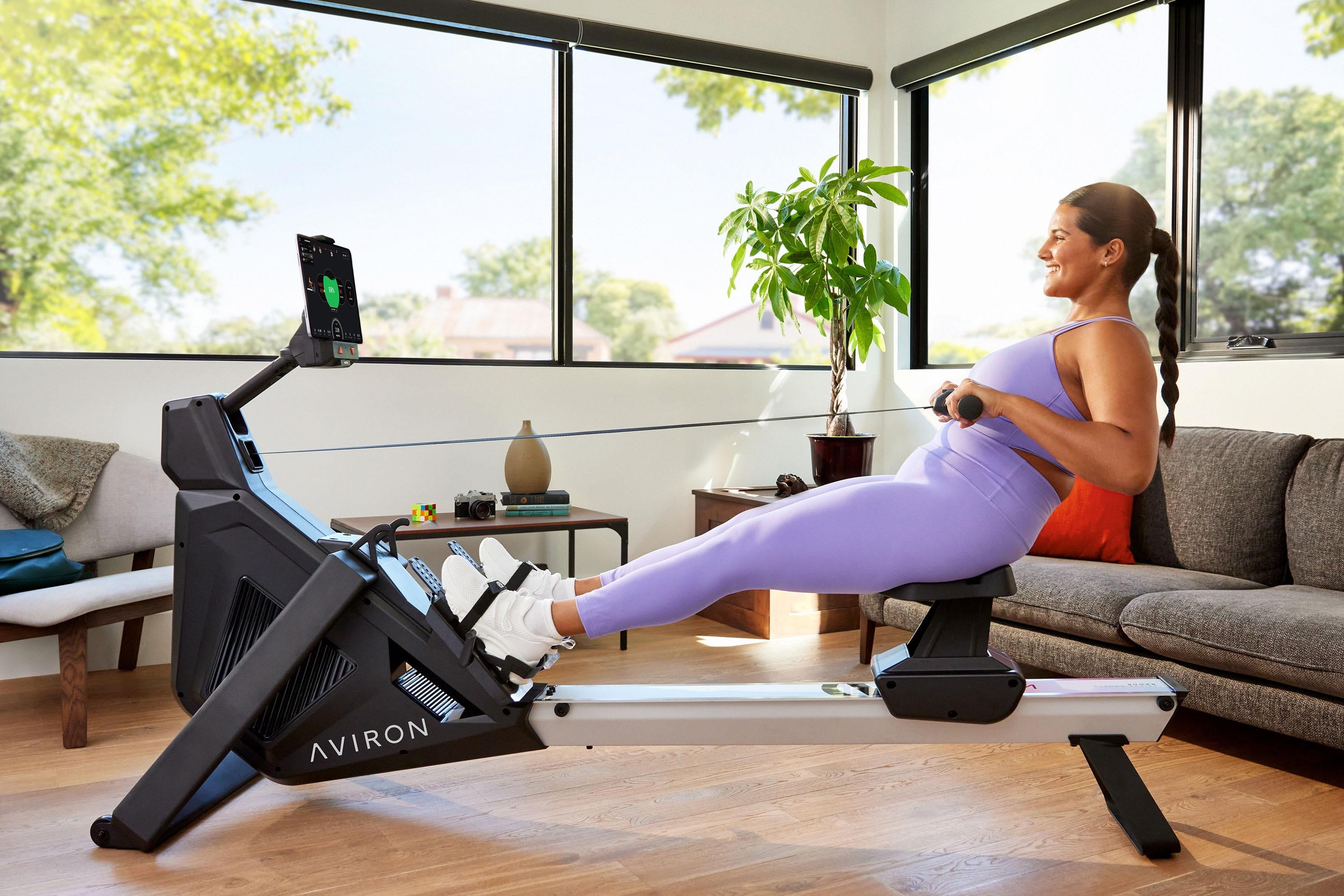 Aviron StrongGo Rowing Machine with iPad Integration—Dual Air & Magnetic Resistance Up to 100 lbs | Game-Based Workouts, Compact Storage Design