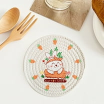 HongHeng 1Pc Bunny Carrot Easter Placemat, 7 Inch Spring Holiday Round Table Mats for Dining Decoration