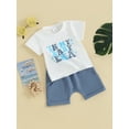 thumbnail image 3 of Bslissey Toddler Baby Boys Summer Outfits Letter Print T-shirt Short Sleeve Tops + Elastic Waist Shorts Sets Infant Casual 2Pcs Clothes 6M 12M 18M 24M 3T, 3 of 10