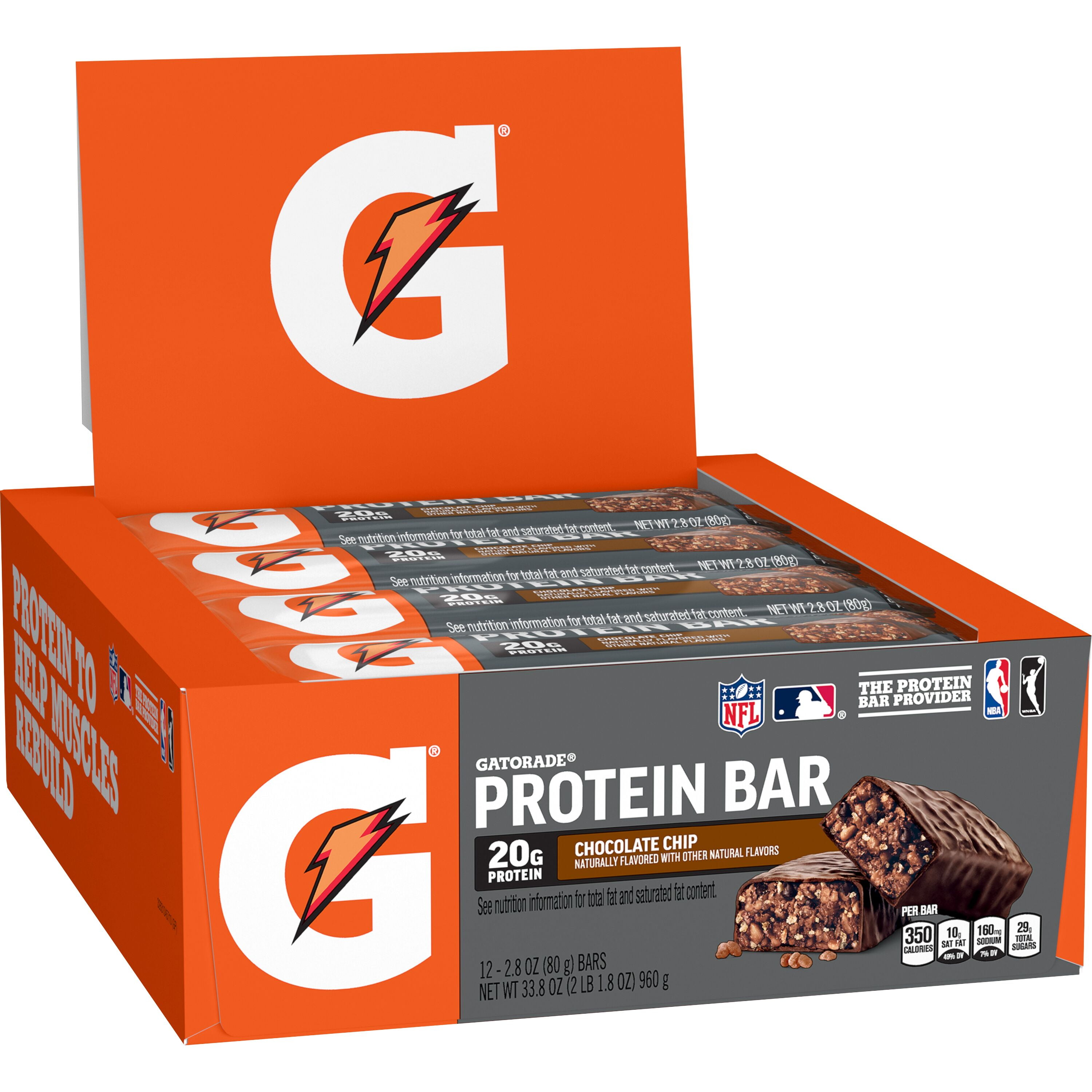 Gatorade Chocolate Chip Whey Protein Bar, 20g Protein, 12 Pack