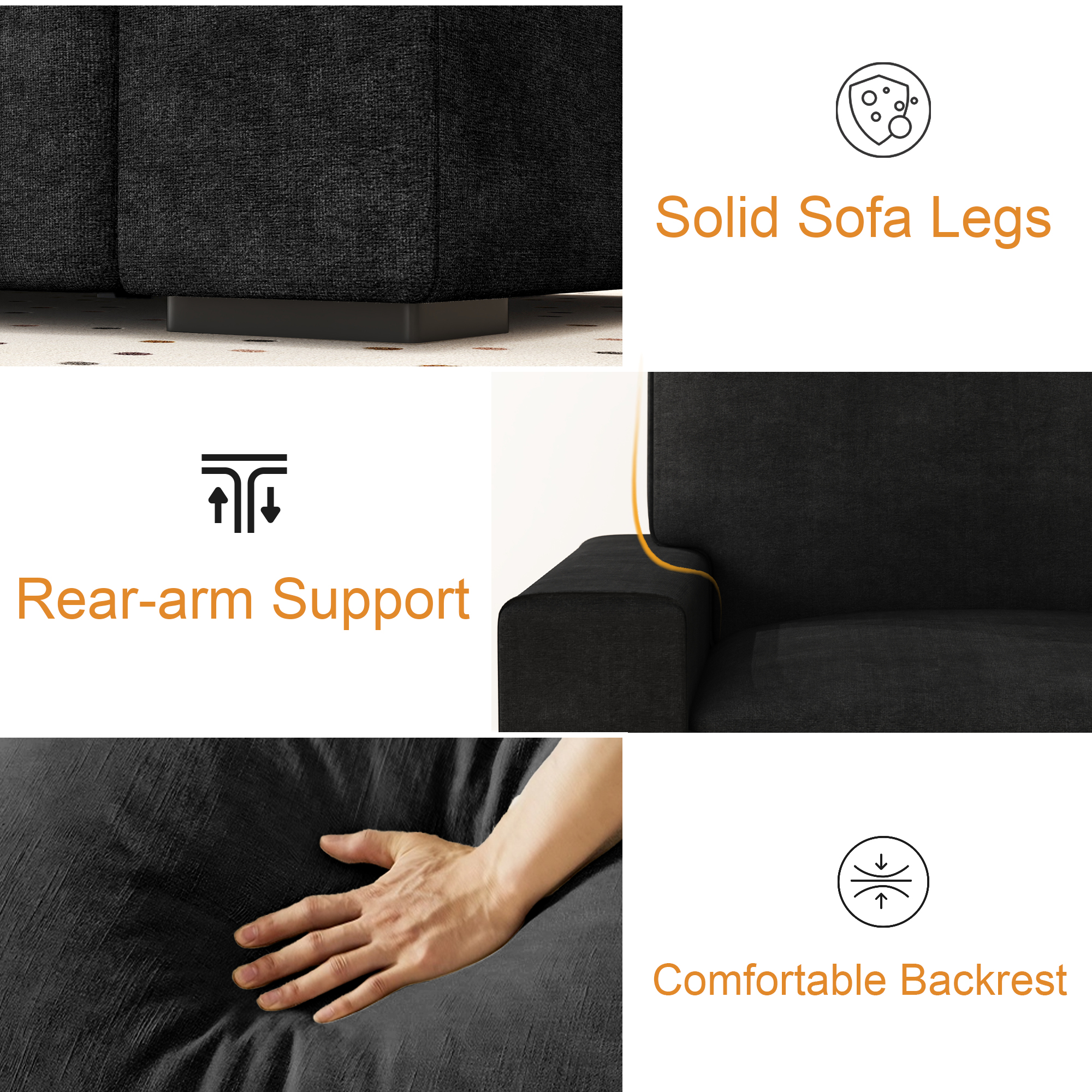 AAQZ 87" Comfy Sofa for Living Room, 3 Seater Chenille Fabric Couch for Small Space, Dark Gray